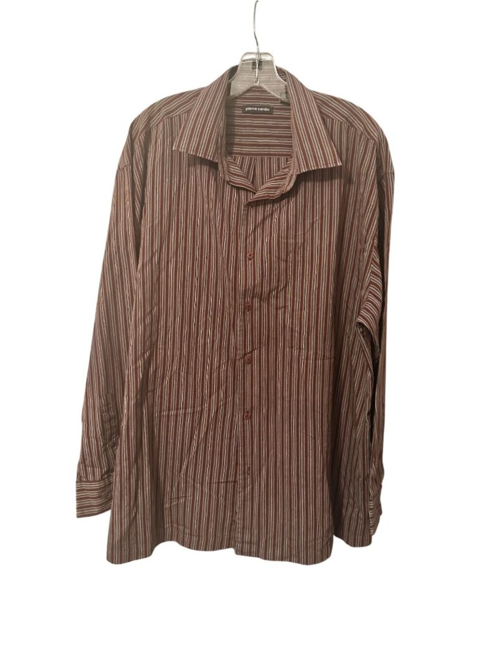Pierre CardinSize XXL  Mens Brown & White Striped Long Sleeve Button-Up